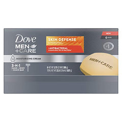 Dove Men+Care Skin Defense soap bar in hand for daily cleansing