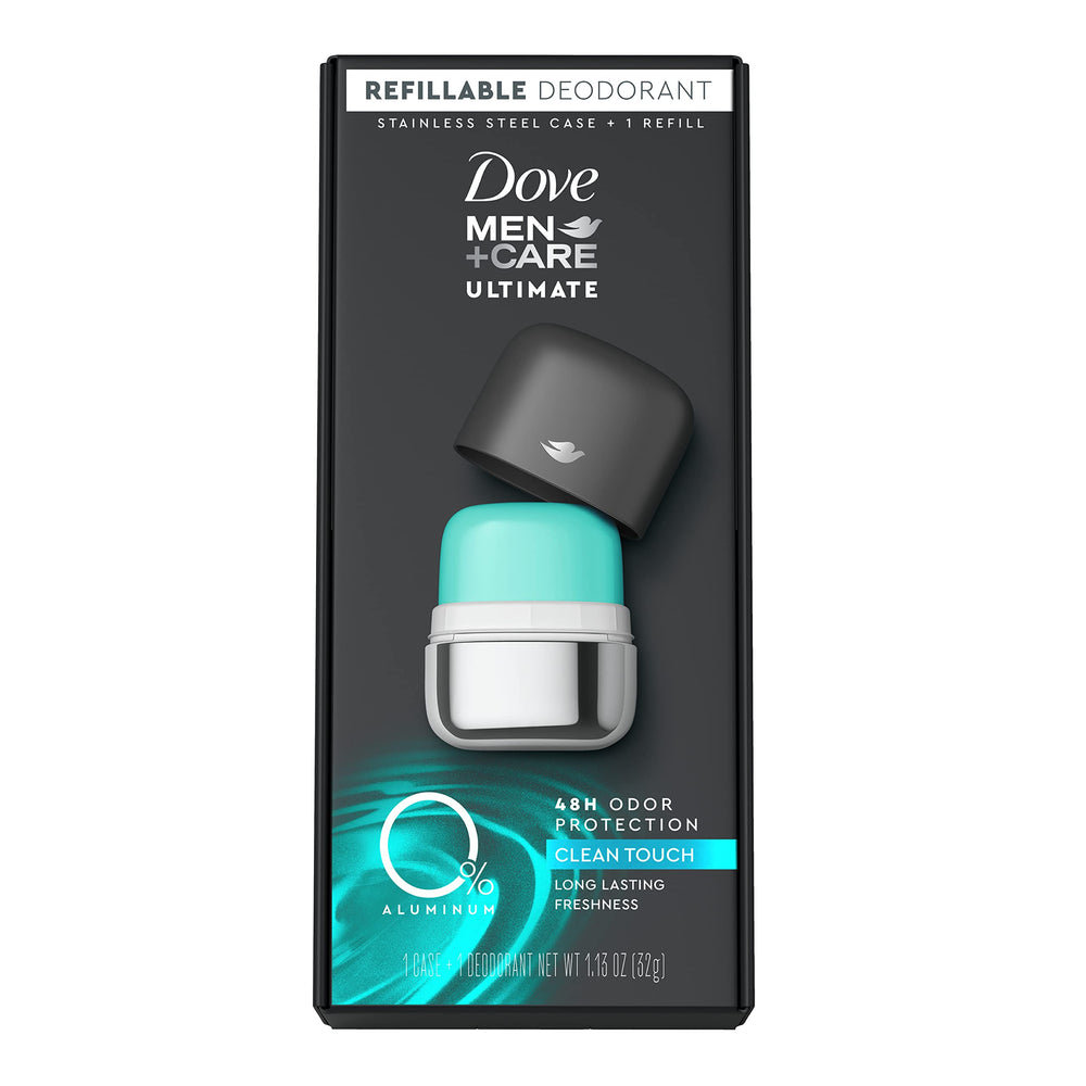 Dove Men+Care Ultimate Clean Touch refill in stainless steel case for sustainable freshness