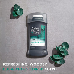 DOVE MEN + CARE Wild Eucalyptus deodorant stick ready for use.