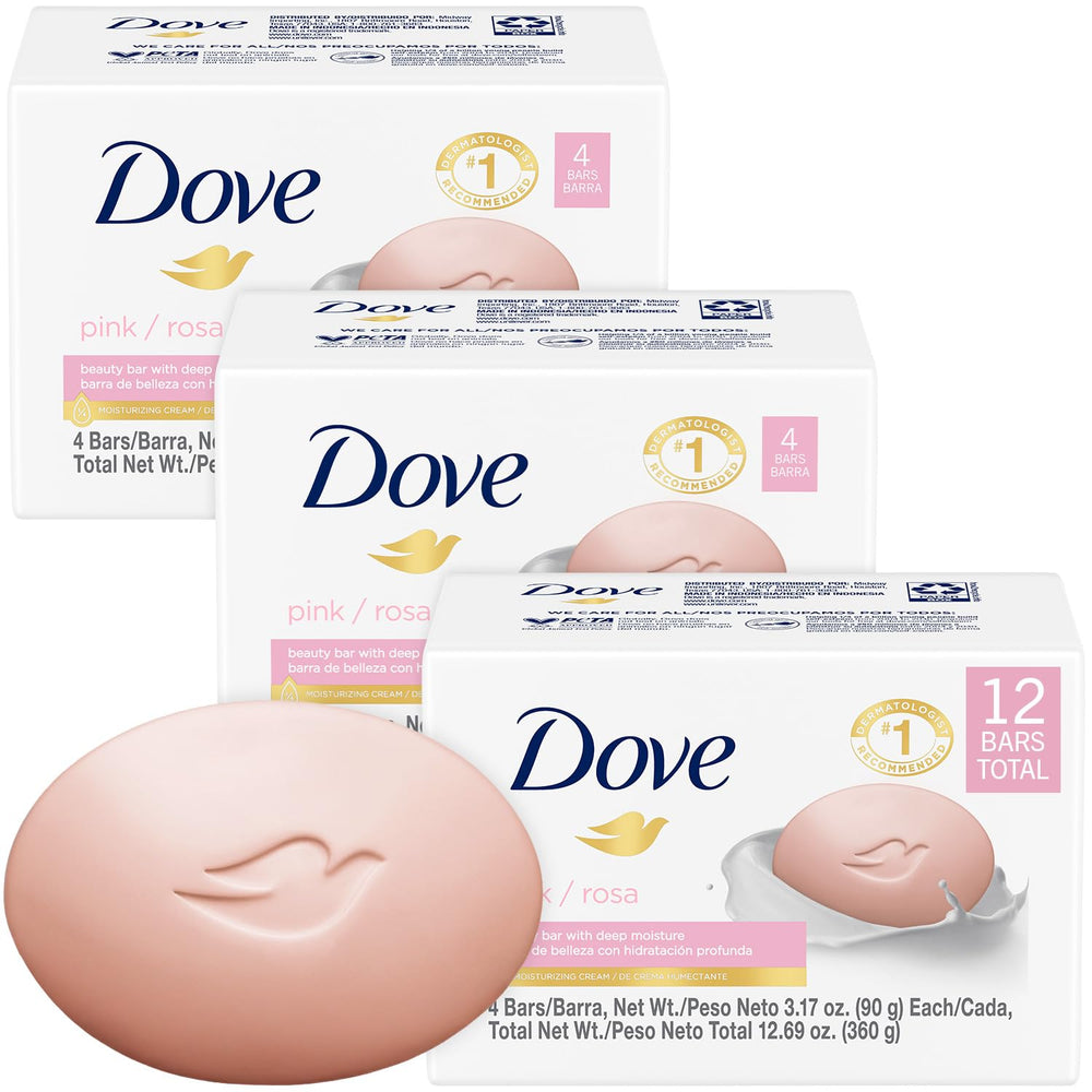 Dove Pink Beauty Bar 3-Pack hero image highlighting moisturizing cream for soft skin.