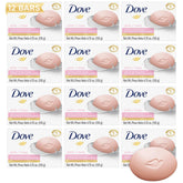 Dove Pink Beauty Bar pack front highlights 12-pack for daily hydration
