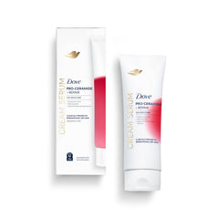 Dove Pro-Ceramide Repair bottle closeup showing premium serum for deep hydration.