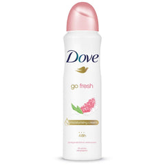 Dove Red Body Spray Pomegranate label detail highlighting moisturizing Go Fresh ingredients