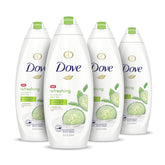 Dove Refreshing Body Wash bottle being poured for a smooth cleanse.