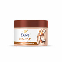 Dove Scrub Brown Sugar and Coconut Butter jar promotes nourishing exfoliation for smooth skin.