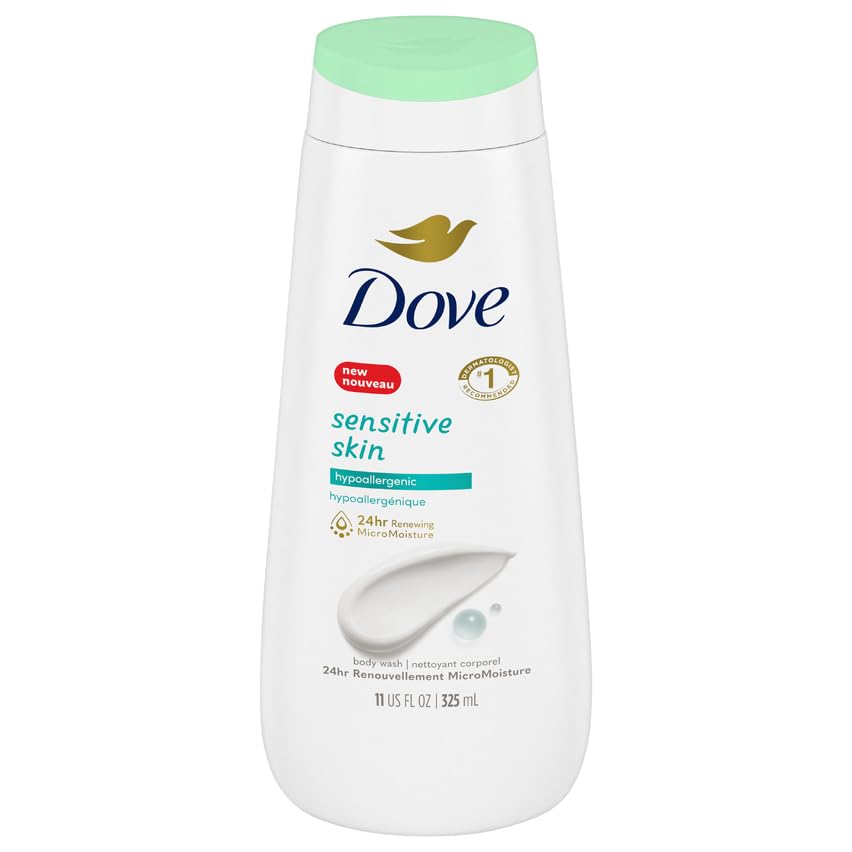 Dove Sensitive Skin Beauty Body Wash bottle front for gentle cleansing on sensitive skin
