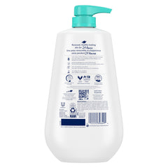 Dove Sensitive Skin Body Wash fragrance-free label highlights dermatologist-recommended care for delicate skin.