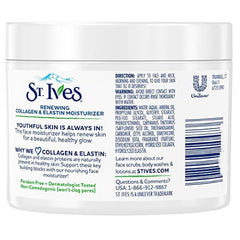 Dove St Ives Renewing Collagen Elastin moisturizer with safflower oil signals lasting moisture.