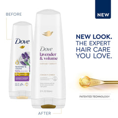 Dove Thickening Conditioner ingredients lavender rosemary close-up suggests nourishing fullness.
