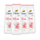Dove Uplifting Sakura Blossom & Yuzu bottle pour highlights refreshing cleanse for soft skin.