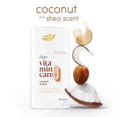 Dove VitaminCare+ coconut-shea image underarm skin highlights soothing hydration and barrier-supporting feel.