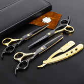 Dozmux black gold hairdressing scissors blade close-up for precise clean cuts