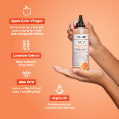 dpHUE Apple Cider Vinegar Hair Rinse packaging emphasizes scalp cleansing and color protection