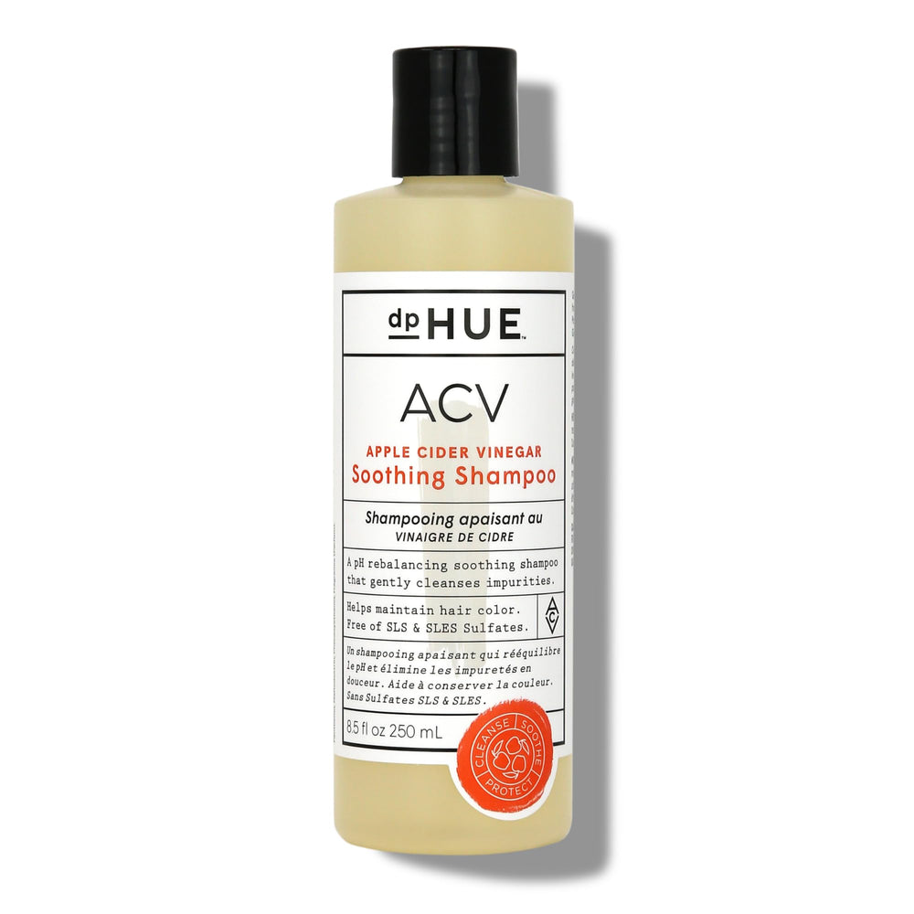 dpHUE ACV Soothing Shampoo bottle front, gentle cleansing for color-treated hair and scalp comfort