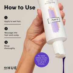 dpHUE Cool Blonde Shampoo close-up shows purple pigments countering yellow undertones.