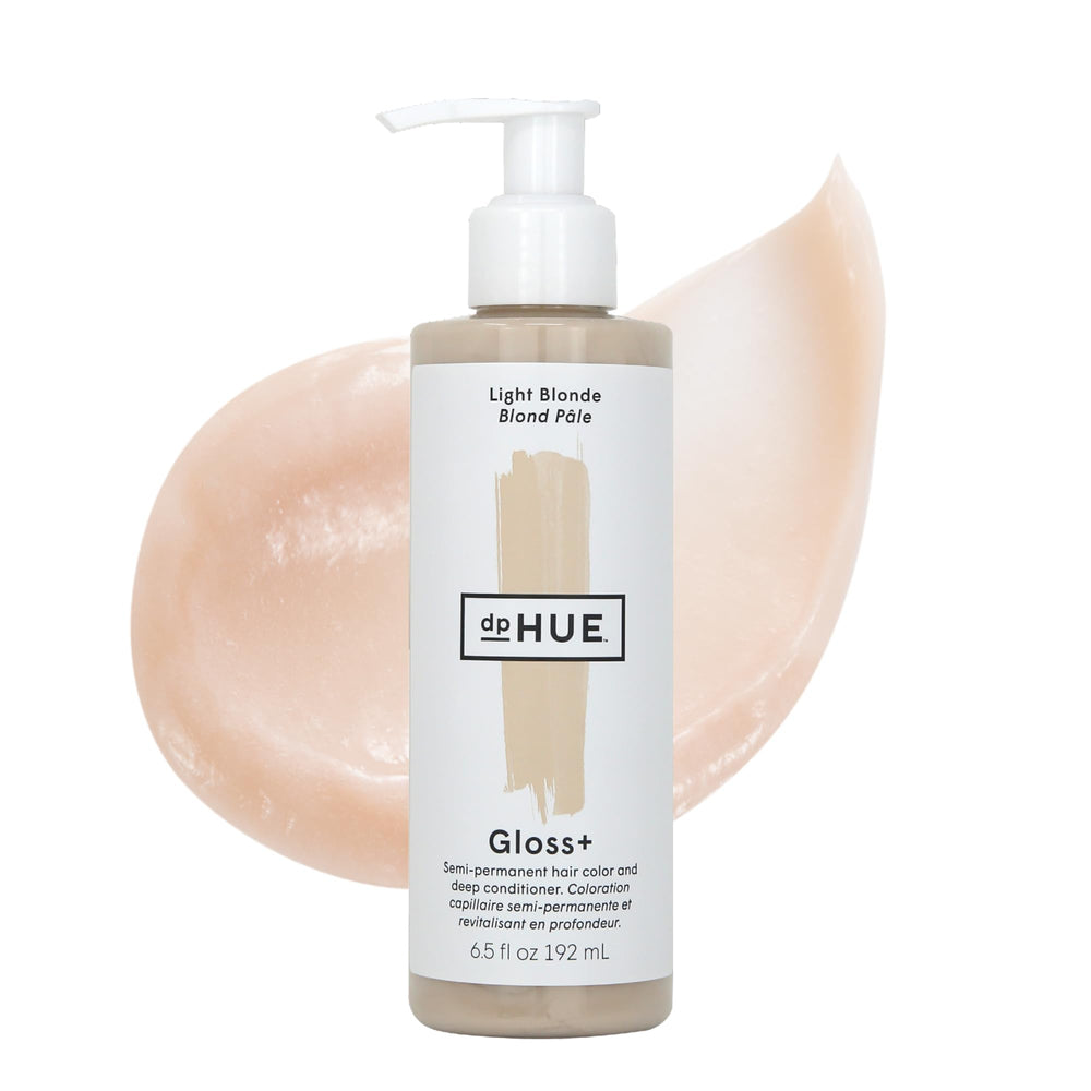 dpHUE Gloss+ Light Blonde bottle close-up showing color boost and moisture