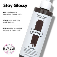 dpHUE Gloss+ Medium Brown applied to damp hair for quick gloss and moisture