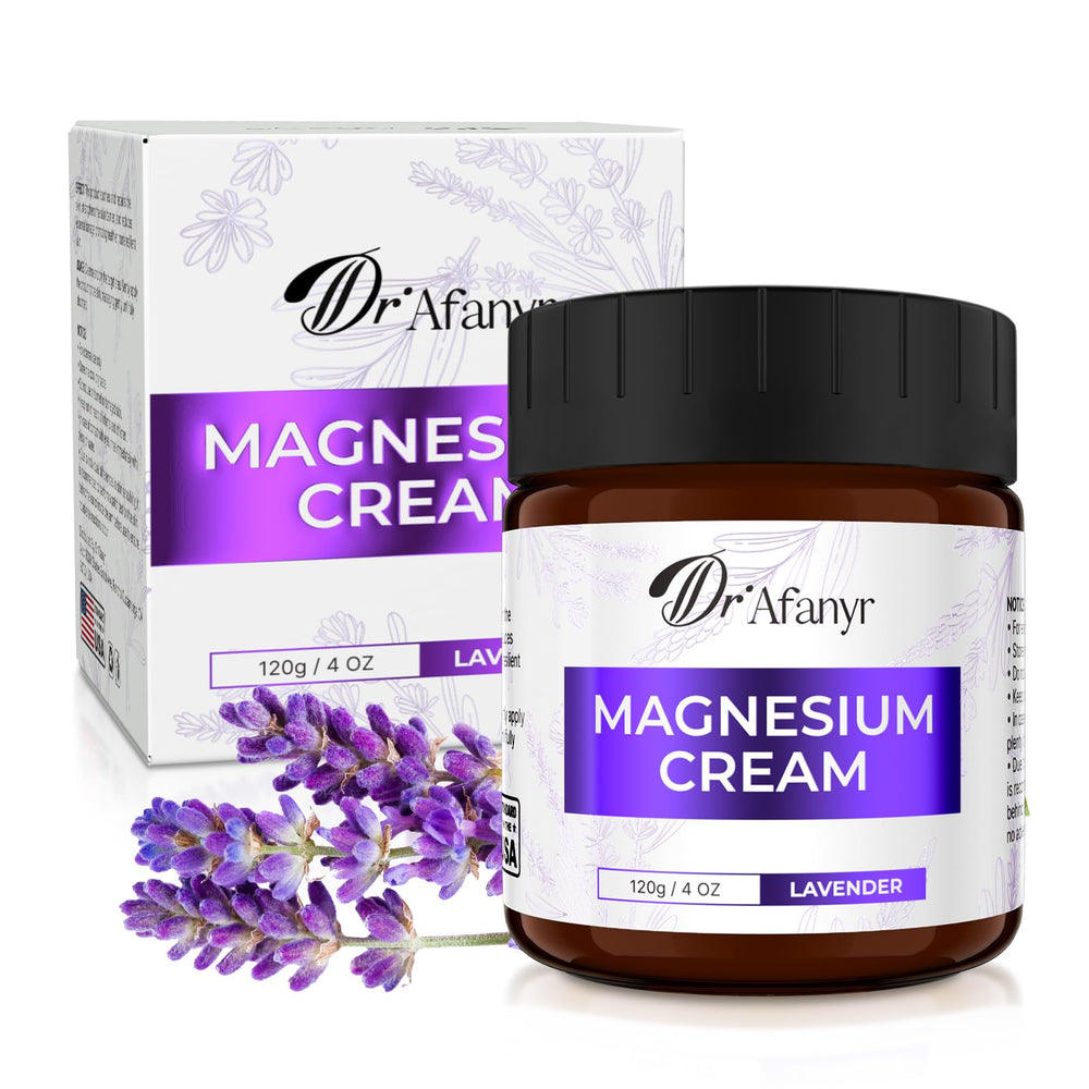 DR.Afanyr Magnesium Lotion lavender bottle showcases calming scent for relaxing evenings.