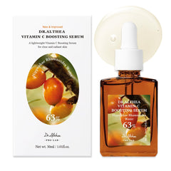 Dr.Althea Vitamin C Boosting Serum bottle closeup highlights vegan formula for brightened skin
