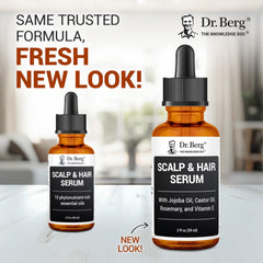 Dr. Berg Scalp & Hair Serum dropper releasing lightweight oil for daily use.