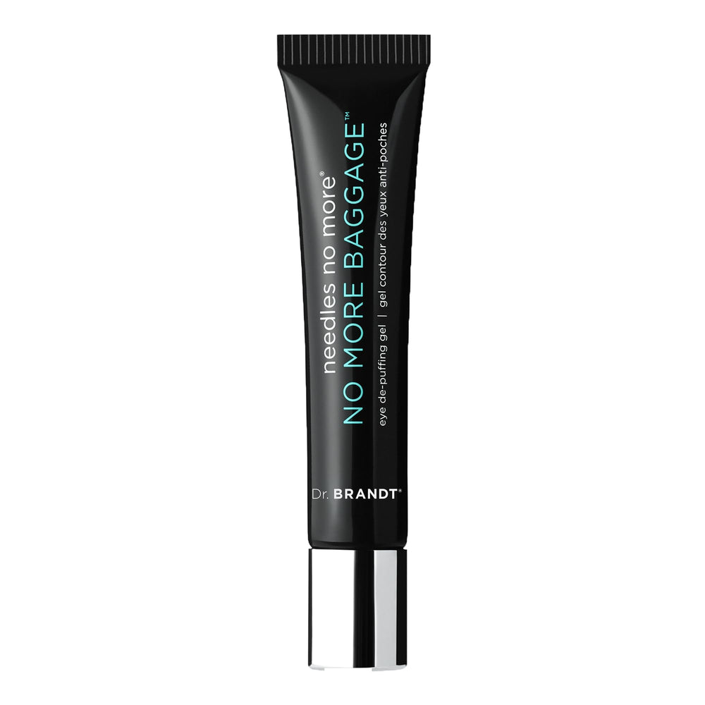 Dr. Brandt Needles No More eye gel jar shows compact packaging for quick under-eye care