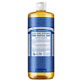 Dr. Bronner's Hemp Peppermint bottle—versatile castile oil for skin and cleaning