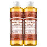 Dr. Bronner's Magic Soap eucalyptus bottle pour enables easy dilution for body and dishes.