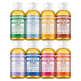Dr. Bronner's magic soap bottle-pour showcases concentrated versatility for home cleaning tasks.