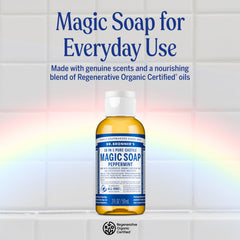 Dr. Bronner's magic soap label-closeup highlights organic, fair-trade ingredients at a glance.