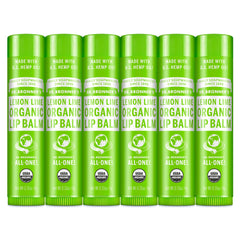 Dr Bronner's Lemon Lime Organic Lip Balm six-pack packaging for daily lip hydration
