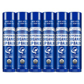 Dr. Bronner's Organic Lip Balm Peppermint 0.15 oz six-pack close-up for refreshing hydration.