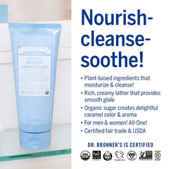 Dr. Bronner's Lavender shaving soap bar closeup highlights rich natural ingredients.