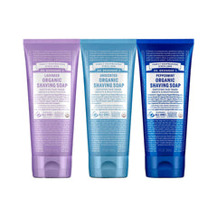 Dr. Bronner's Organic Shaving Soap Lavender bottle pour creates a creamy lather for face and body.