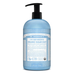 Dr. Bronner's Organic Sugar Soap baby unscented bottle for gentle all-over cleansing