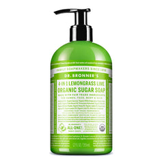 Dr. Bronner's Organic Sugar Soap lemongrass bottle-pour for a refreshing, everyday cleansing ritual.