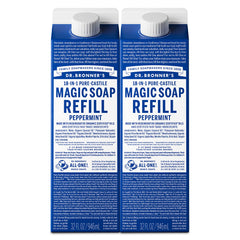 Dr. Bronner's Peppermint Pure-Castile refill bottle for easy, cost-saving home cleaning