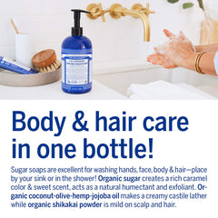 Dr. Bronner's Peppermint sugar soap lather demonstrates refreshing cleansing experience.