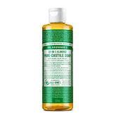 Dr. Bronner's Almond Castile soap bottle-front for versatile all-in-one cleaning.