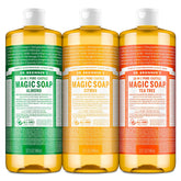 Dr. Bronner's almond castile soap bottle with rich lather for skin.