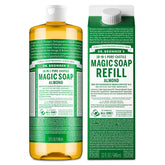 Dr. Bronner's Pure-Castile Almond Soap bottle delivers rich lather for body and hair.