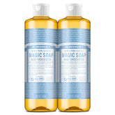 Dr. Bronner's Baby Unscented Pure-Castile two-pack bottles for versatile cleansing