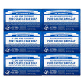 Dr. Bronner's peppermint Pure-Castile bar soap six-pack for daily cleansing.