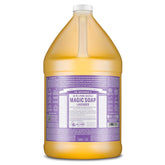 Dr. Bronner's lavender castile bottle with rich lather for skin cleansing.