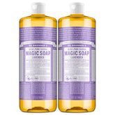 Dr. Bronner's Pure-Castile Lavender bottle demonstrates versatile use for body and dishwashing.