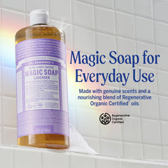 Dr. Bronner's Lavender lather highlights rich foam for face and body cleansing