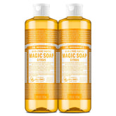 Dr. Bronner's Pure-Castile Citrus 2-pack bottles in eco-friendly packaging for sustainable cleaning.