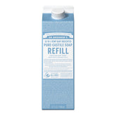 Dr. Bronner's Pure-Castile refill bottle close-up for versatile cleansing.