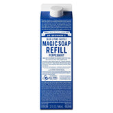 Dr. Bronner's Pure-Castile Soap refill pour shows convenient dosing for versatile cleaning.