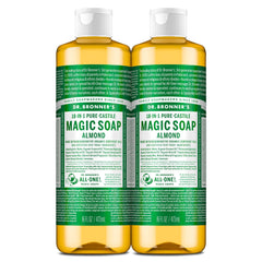 Dr. Bronner's Pure-Castile Almond soap with rich lather for gentle cleansing.