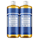 Dr. Bronner's Peppermint Pure-Castile bottle front for versatile cleansing.